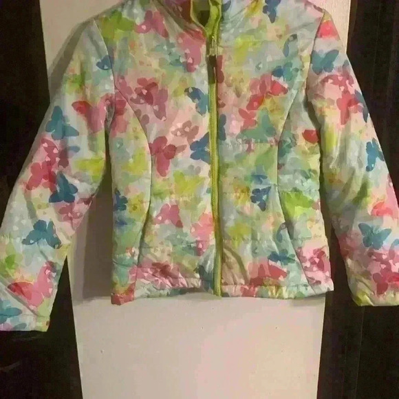 Butterfly Girls Coat Large 10/12 zip up 100% Polyester pretty colors - Picture 5 of 6